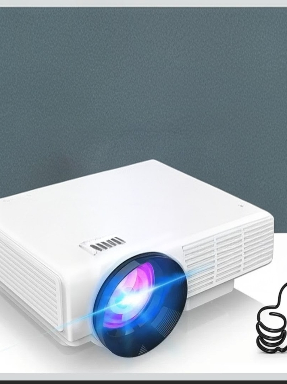 1080P Mini Projector w/ Screen Bluetooth HDMI USB Portable Home Theater White